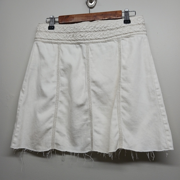 Free People Denim Mini Skirt Women Size 8 Off White Hemp Cotton Blend Casual - Picture 5 of 7